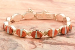 Calvin Begay New Design Fire and Ice Opal Sterling Silver Bracelet